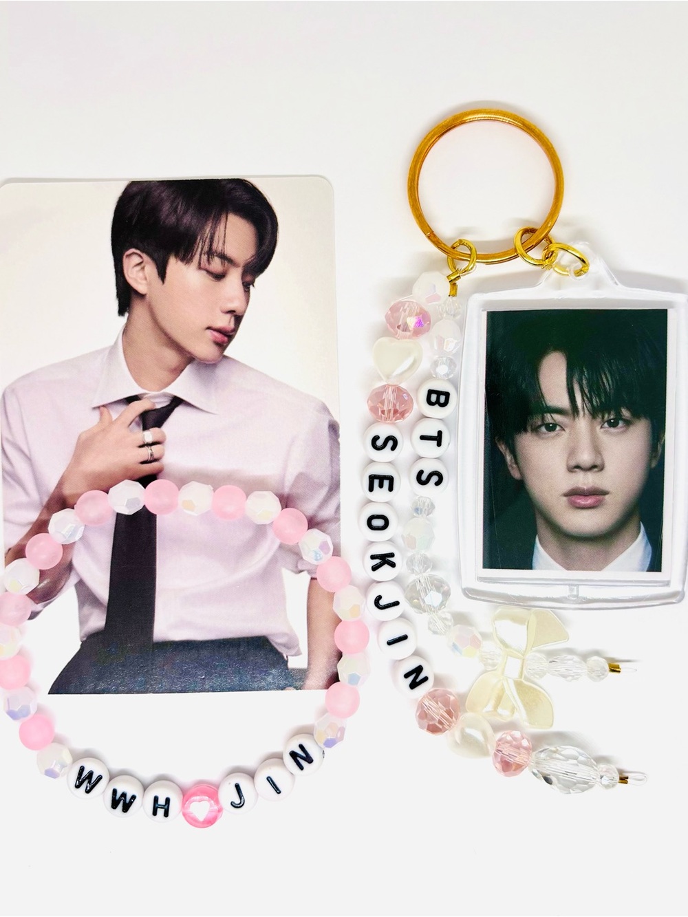 (3pcs) BTS JIN PHOTO KEYCHAIN BRACELET PHOTOCARD BUNDLE